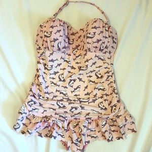 Juniors Pink Shark Retro One Piece Swimsuit